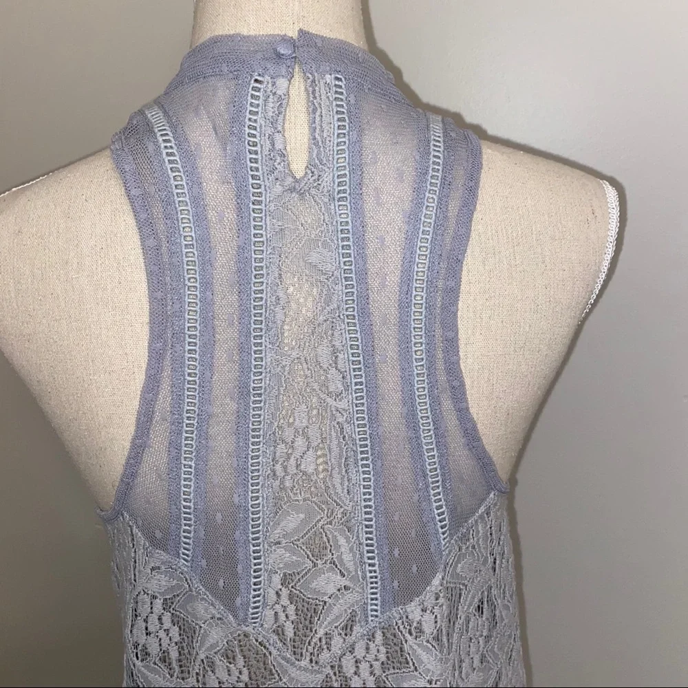 Free People Maisie Lace sheer gray mesh high neck sleeveless tunic top size XS
